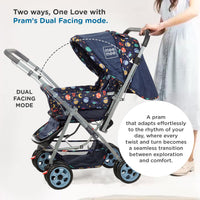Mee Mee Little Explorer Baby Stroller/Pram for 0–3 Years | Foldable with Reversible Handle | 5-Point Safety Harness | Adjustable 3-Position Recline | 360° Wheels & Large Storage Basket | Navy Blue