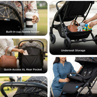 Mee Mee Auto Glide Baby Stroller with One-Button Auto Fold, Anti-Tip C-Arc Frame & Shock Absorption | Compact Travel Pram with 5-Point Harness, Recline Seat, UV Canopy, Storage Basket (0–3 Years)