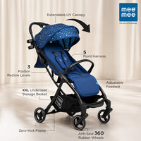 Mee Mee Auto Glide Baby Stroller with One-Button Auto Fold, Anti-Tip C-Arc Frame & Shock Absorption | Compact Travel Pram with 5-Point Harness, Recline Seat, UV Canopy, Storage Basket (0–3 Years)