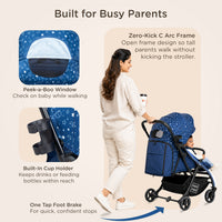 Mee Mee Auto Glide Baby Stroller with One-Button Auto Fold, Anti-Tip C-Arc Frame & Shock Absorption | Compact Travel Pram with 5-Point Harness, Recline Seat, UV Canopy, Storage Basket (0–3 Years)