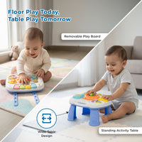 Mee Mee Busy World Activity Table for Babies & Toddlers, Musical Learning Toy with Lights, Piano Keys, Shape Sorter, Animal Sounds, Detachable Play Board, 2-in-1 Table & Floor Play Blue