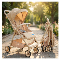 Mee Mee Easy Go Baby Stroller for 0–3 Years | Lightweight Foldable Pram | One-Hand Fold & Portable Travel-Friendly Stroller | Pre-Installed Baby Buggy for Newborn Boys & Girls (Beige)