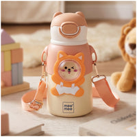 Mee Mee Happy Sips 500 ml SS316 Stainless Steel Kids Water Bottle with Straw, 2 in 1 Sipper Bottle, Hot and Cold Insulated Bottle for School, Travel, 6m+, Dino Theme, Pastel Aqua