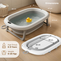Mee Mee Baby Bath Tub with Digital Temperature Display | Foldable BPA-Free Infant Tub with Anti-Skid Base, Insulated Walls & Drain Plug | Included Components: Tub, Drain Plug | 0–5 Years (Up to 20 kg)(Grey)