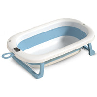 Mee Mee Baby Bath Tub with Digital Temperature Display | Foldable BPA-Free Infant Tub with Anti-Skid Base, Insulated Walls & Drain Plug | Included Components: Tub, Drain Plug | 0–5 Years (Up to 20 kg) (Blue)