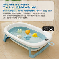 Mee Mee Baby Bath Tub with Digital Temperature Display | Foldable BPA-Free Infant Tub with Anti-Skid Base, Insulated Walls & Drain Plug | Included Components: Tub, Drain Plug | 0–5 Years (Up to 20 kg) (Blue)