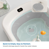 Mee Mee Baby Bath Tub with Digital Temperature Display | Foldable BPA-Free Infant Tub with Anti-Skid Base, Insulated Walls & Drain Plug | Included Components: Tub, Drain Plug | 0–5 Years (Up to 20 kg)(Grey)