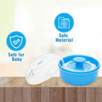 Mee Mee Soft Feel Powder Puff with Box Holder | Material: BPA-Free Plastic & Soft Cotton Puff | Key Ingredients (for powder use): Talc Compatibility Safe | Portable Baby Grooming Case (Blue)