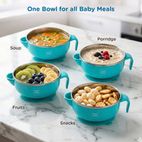 Mee Mee Temperature Control Feeding Bowl with Lid | Silicone Suction Base | Keeps Food Warm 30 Min | Stainless Steel Inner Bowl | BPA-Free | 6+ Months | Airtight Lid | Travel-Friendly