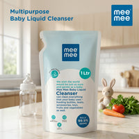 Mee Mee Baby Liquid Cleanser 1 L, Anti-Bacterial Kills 99.9% Germs | for Feeding Bottles, Nipples, Accessories, Toys, Fruits & Vegetables | No Alcohol, One Drop Cleaning, Dermatologically Tested