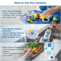 Mee Mee Baby Liquid Cleanser 1 L, Anti-Bacterial Kills 99.9% Germs | for Feeding Bottles, Nipples, Accessories, Toys, Fruits & Vegetables | No Alcohol, One Drop Cleaning, Dermatologically Tested