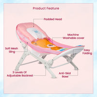 Mee Mee Baby Bath Seat for Newborns and Infants 0-12 Months | Foldable | 3 Position Adjustable Chair | New Born Baby Bath Chair | Anti Skid Base | Washable Soft Mesh Seat