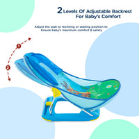 Mee Mee Foldable Baby Bather Bath Chair for 0-12 Months | Anti Skid, Anti Fall Design | 2 Level Adjustable Backrest | Foldable, Easy-to-Clean Soft Mesh Seat | for Babies Upto 5 Kg (Blue)
