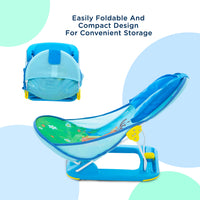 Mee Mee Foldable Baby Bather Bath Chair for 0-12 Months | Anti Skid, Anti Fall Design | 2 Level Adjustable Backrest | Foldable, Easy-to-Clean Soft Mesh Seat | for Babies Upto 5 Kg (Blue)