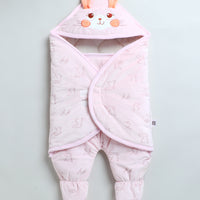 Mee Mee 3-in-1 Baby Wrapper,Swaddle & Carry Nest | Hooded Bag with Legs Covered | Soft Cotton, Breathable, Skin-Friendly | Padded, Tie-Up Straps & Velcro Fastening | Newborn (0–6 Months, Pink)