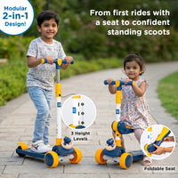 Mee Mee Spark Cruiser Kids Kick Scooter with Seat | Foldable Scooter with PU Flash Wheels, Music & Lights, Adjustable Handle, Rear Brake | 2+ Years, Up to 30kg