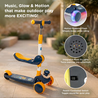 Mee Mee Spark Cruiser Kids Kick Scooter with Seat | Foldable Scooter with PU Flash Wheels, Music & Lights, Adjustable Handle, Rear Brake | 2+ Years, Up to 30kg