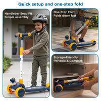 Mee Mee Spark Cruiser Kids Kick Scooter with Seat | Foldable Scooter with PU Flash Wheels, Music & Lights, Adjustable Handle, Rear Brake | 2+ Years, Up to 30kg