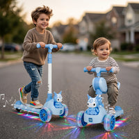 Mee Mee Spark Cruiser Kids Kick Scooter with Seat | Foldable Scooter with PU Flash Wheels, Music & Lights, Adjustable Handle, Rear Brake | 2+ Years, Up to 30kg