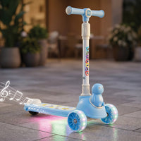 Mee Mee Spark Rider Kids Kick Scooter with Seat | Foldable Toddler Scooter with PU Flash Wheels, Music & Lights, Adjustable Handle, Rear Foot Brake | 2+ Years, Up to 30 kg