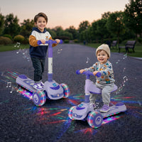 Mee Mee Spark Zoom Kids Kick Scooter with Seat | Foldable Toddler Scooter with PU Flash Wheels, Built-in Music & Lights, Adjustable Height Handle, Rear Foot Brake | Kids Scooter (2+ Years, Up to 30kg)