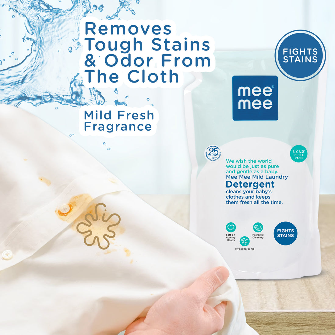 Mee Mee Mild Liquid Laundry Detergent (Refill Pack, 1 L) | Baby Detergent for Tough Baby Stains