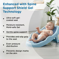 Mee Mee Mini Spa Baby Bath Chair with Spine Support Shield & Adjustable Recline | Anti-Skid Base, Quick-Drain Mesh, BPA-Free Ergonomic Bath Seat for Newborns & Infants, Portable Design (Blue)
