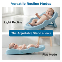 Mee Mee Mini Spa Baby Bath Chair with Spine Support Shield & Adjustable Recline | Anti-Skid Base, Quick-Drain Mesh, BPA-Free Ergonomic Bath Seat for Newborns & Infants, Portable Design (Blue)
