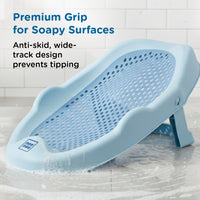 Mee Mee Mini Spa Baby Bath Chair with Spine Support Shield & Adjustable Recline | Anti-Skid Base, Quick-Drain Mesh, BPA-Free Ergonomic Bath Seat for Newborns & Infants, Portable Design (Blue)