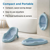Mee Mee Mini Spa Baby Bath Chair with Spine Support Shield & Adjustable Recline | Anti-Skid Base, Quick-Drain Mesh, BPA-Free Ergonomic Bath Seat for Newborns & Infants, Portable Design (Blue)