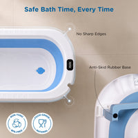 Mee Mee Baby Bath Tub with Digital Temperature Display & Floating Cushion | Foldable BPA-Free Tub with Anti-Skid Base & Drain Plug | Included Components: Tub, Cushion, Drain Plug | 0–5 Years (Up to 20 kg)