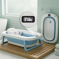 Mee Mee Baby Bath Tub with Digital Temperature Display & Floating Cushion | Foldable BPA-Free Tub with Anti-Skid Base & Drain Plug | Included Components: Tub, Cushion, Drain Plug | 0–5 Years (Up to 20 kg)