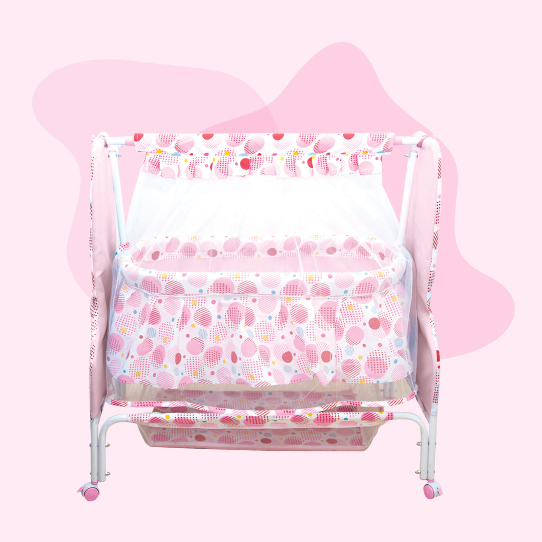 Baby Swinging Cradle with Mosquito Net Storage Basket Mee Mee