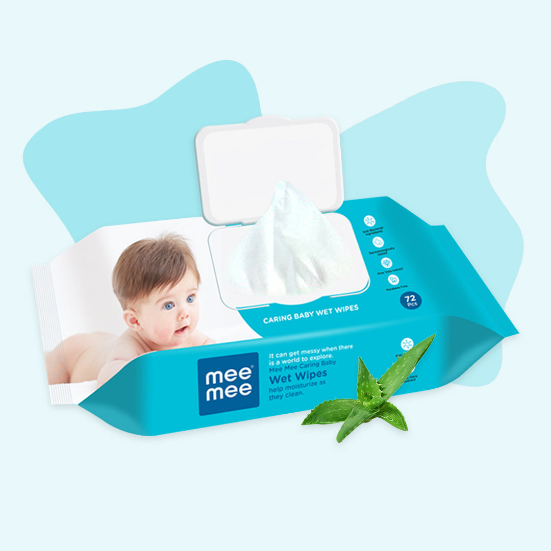 Mee Mee Caring Baby Wet Wipes With Aloe Vera Extracts with Lid (72 pcs) Parabens Free