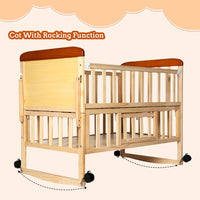 Mee Mee Rocking Wooden Baby Cot with Mosquito Net | Adjustable Height Baby Crib Bed