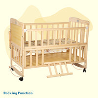 Mee Mee Rocking Wooden Baby Cot with Mosquito Net | Adjustable Height Baby Crib Bed