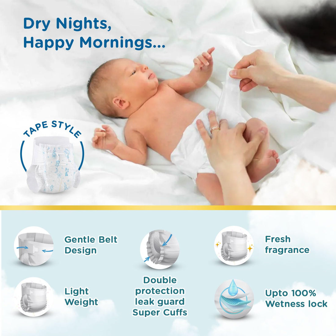 Mee Mee Premium Breathable Baby Tape Diapers (NB, 16 pcs) | Skin-Friendly Super Absorbent Cotton-Soft Diapers with Wetness Indicator | Newborn 0–2 Years