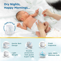 Mee Mee Premium Breathable Baby Tape Diapers (NB, 16 pcs) | Skin-Friendly Super Absorbent Cotton-Soft Diapers with Wetness Indicator | Newborn 0–2 Years