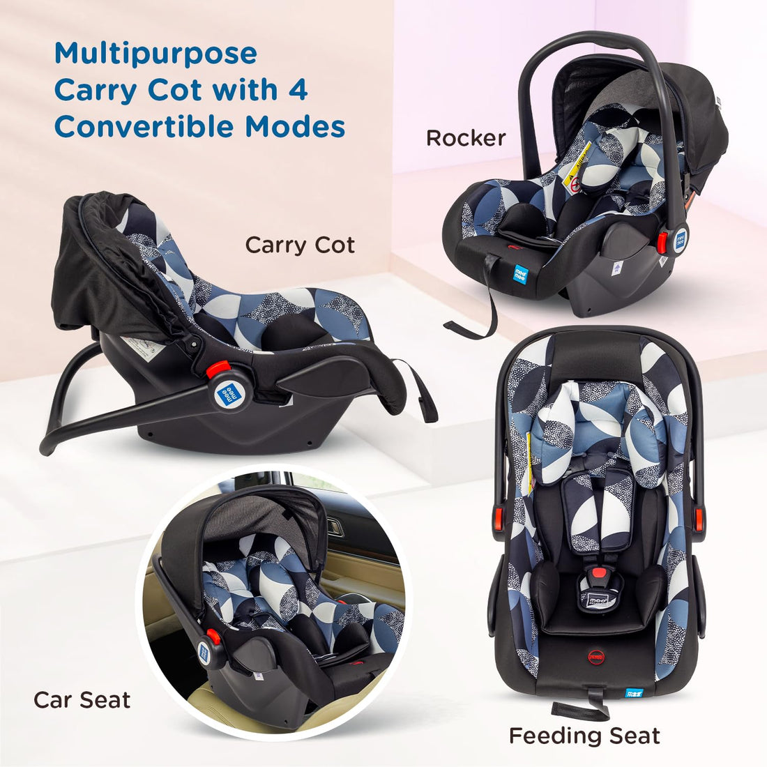 Mee Mee Little Explorer 4-in-1 Baby Car Seat & Carry Cot | Model Name: Little Explorer | Convertible Car Seat, Rocking Chair & Feeding Seat | 0–15 Months (Up to 13 kg)