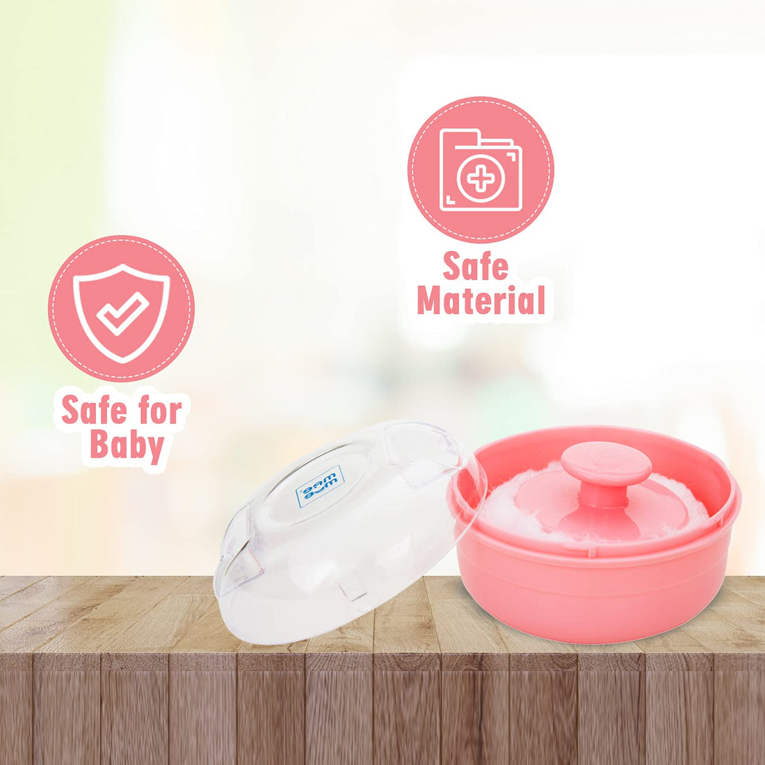 Mee Mee Soft Feel Baby Powder Puff - BPA Free | Box Holder Container for New Born and Kids | Pink Color (Single Pack) | Talc-Free Ingredients | Gentle Skin Application