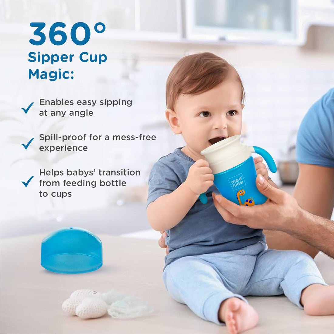 Mee Mee 360° Spout Trainer Sipper 240 ml | Dual Handle, Anti-Leak & Spillproof Sippy Cup | BPA-Free | Dust Cover | Lightweight & Easy Grip Handles