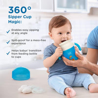 Mee Mee 360° Spout Trainer Sipper 240 ml | Dual Handle, Anti-Leak & Spillproof Sippy Cup | BPA-Free | Dust Cover | Lightweight & Easy Grip Handles