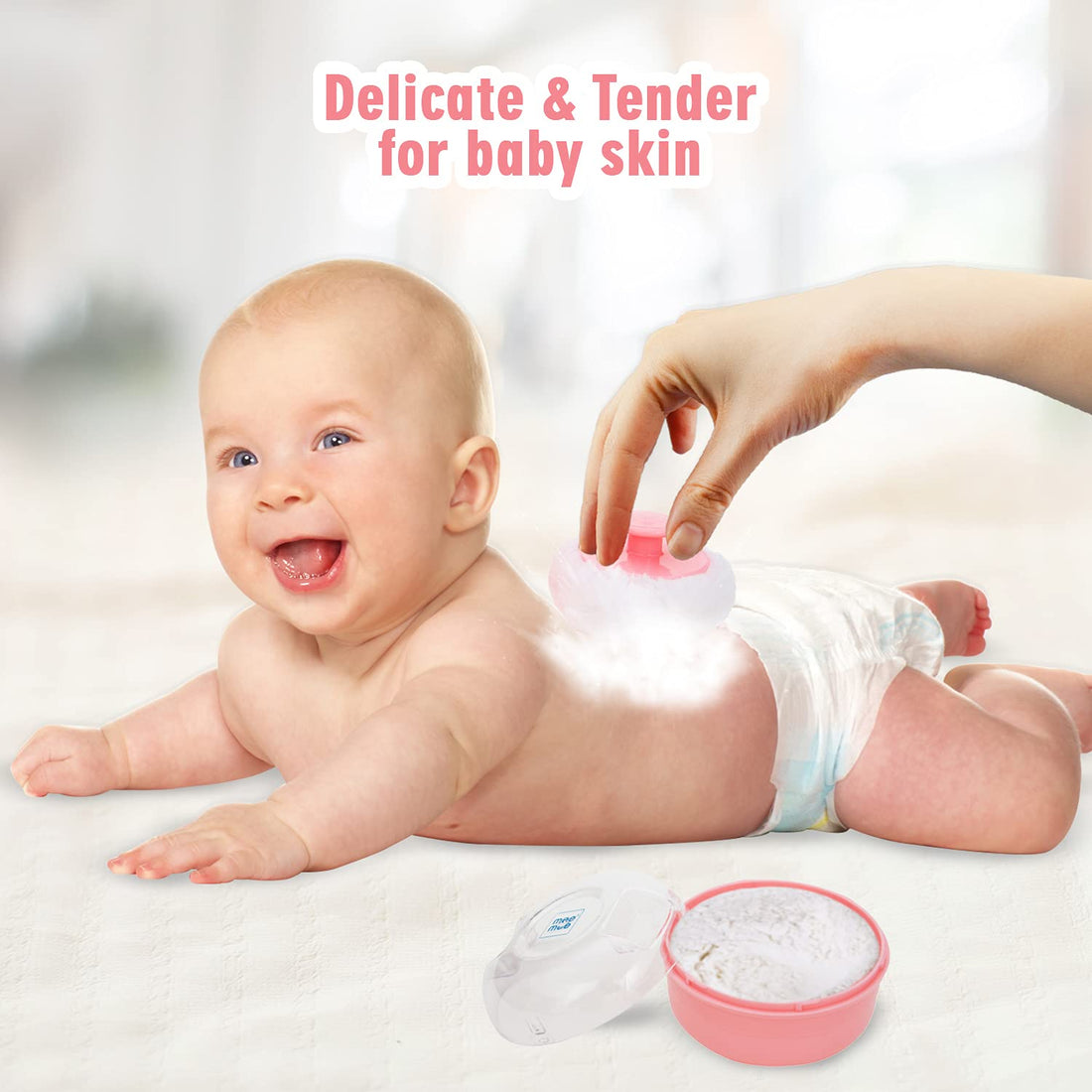 Mee Mee Soft Feel Baby Powder Puff - BPA Free | Box Holder Container for New Born and Kids | Pink Color (Single Pack) | Talc-Free Ingredients | Gentle Skin Application