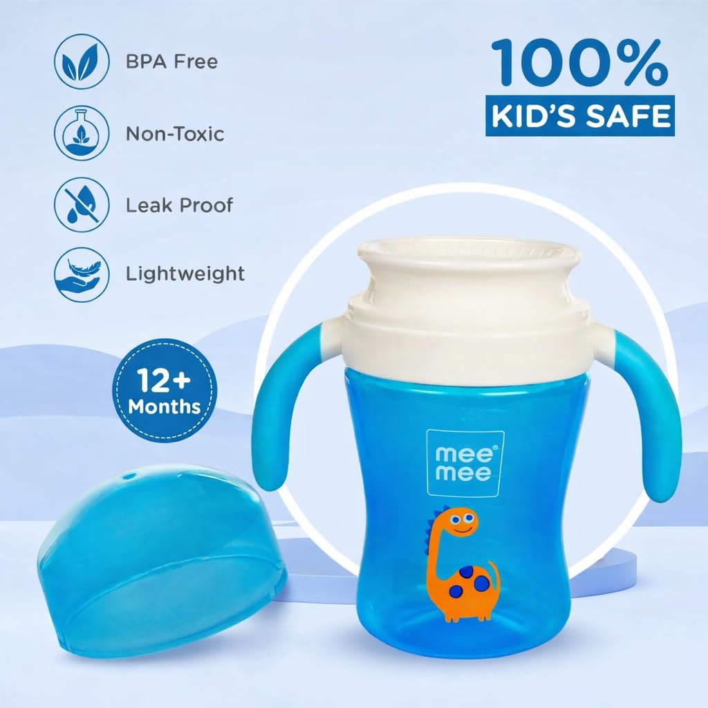 Mee Mee 360° Spout Trainer Sipper 240 ml | Dual Handle, Anti-Leak & Spillproof Sippy Cup | BPA-Free | Dust Cover | Lightweight & Easy Grip Handles