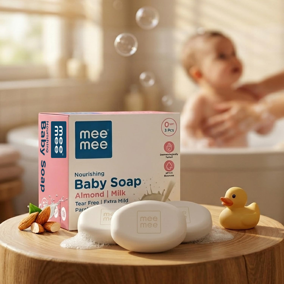 Mee Mee Baby Soap 75 g (Pack of 3) | Bathing Bar Infused with Chamomile, Olive, Almond Oil & Milk Extracts | Dermatologist Tested for Soft Skin | Tear-Free, Paraben-Free Formula