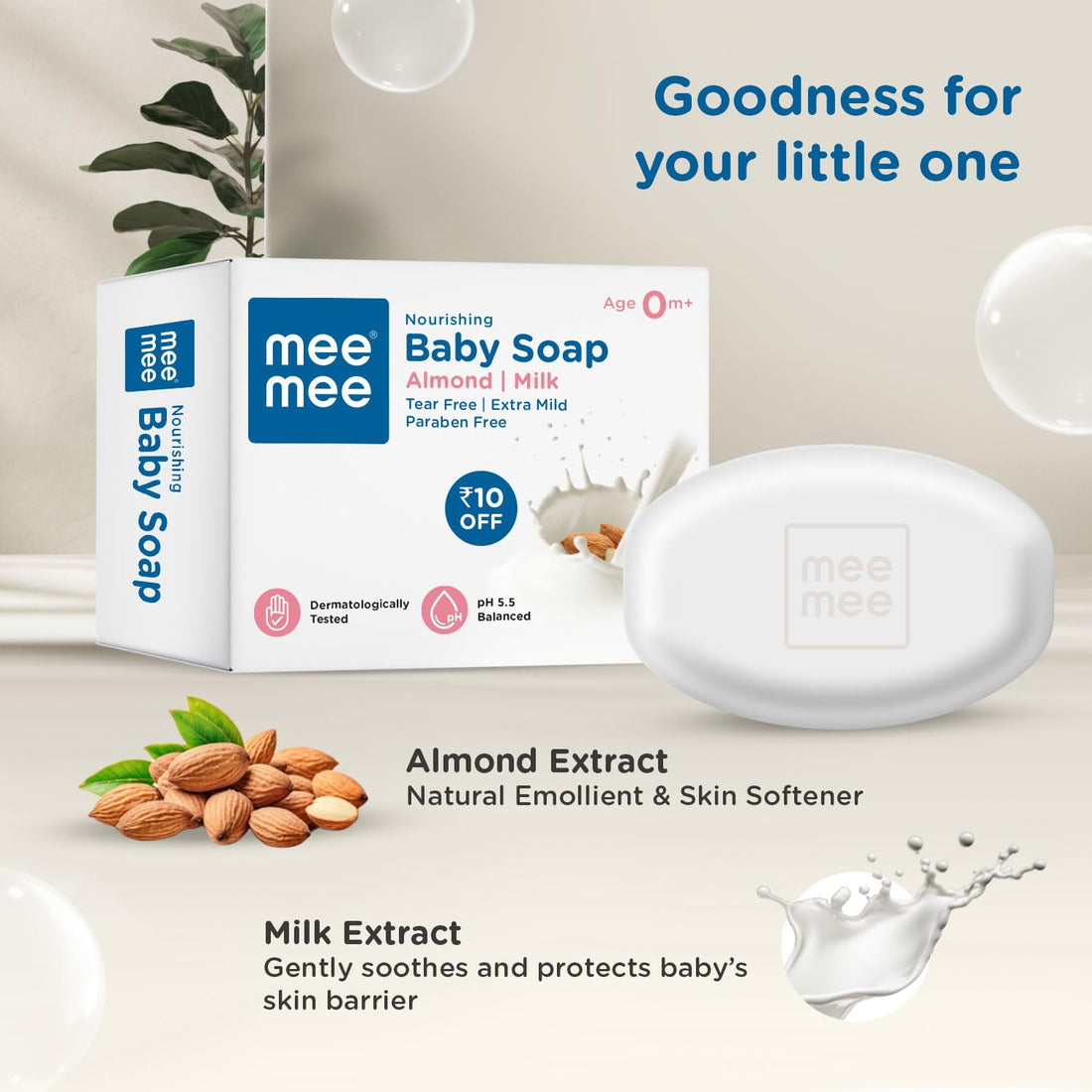 Mee Mee Baby Soap 75 g (Pack of 3) | Bathing Bar Infused with Chamomile, Olive, Almond Oil & Milk Extracts | Dermatologist Tested for Soft Skin | Tear-Free, Paraben-Free Formula