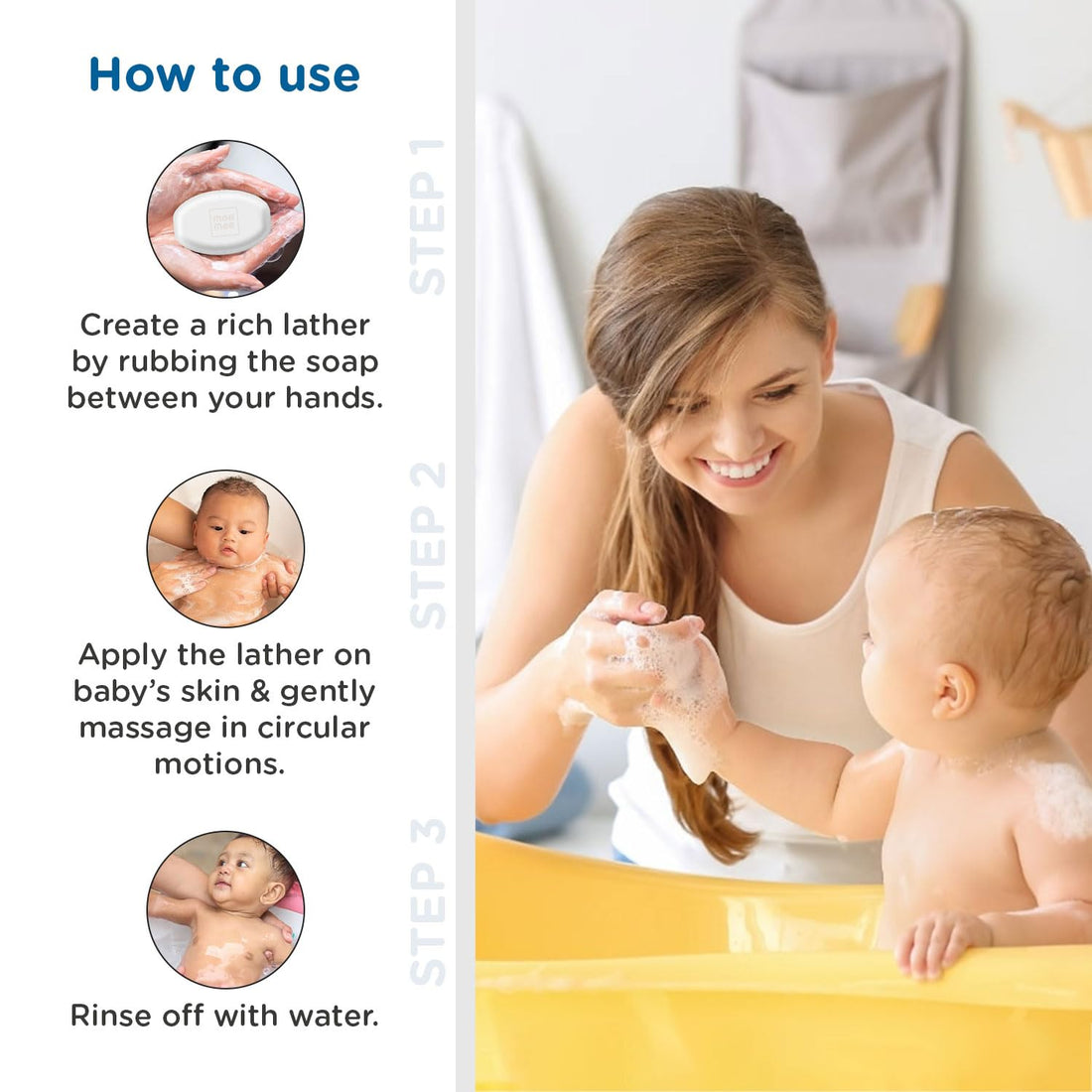 Mee Mee Baby Soap 75 g (Pack of 3) | Bathing Bar Infused with Chamomile, Olive, Almond Oil & Milk Extracts | Dermatologist Tested for Soft Skin | Tear-Free, Paraben-Free Formula