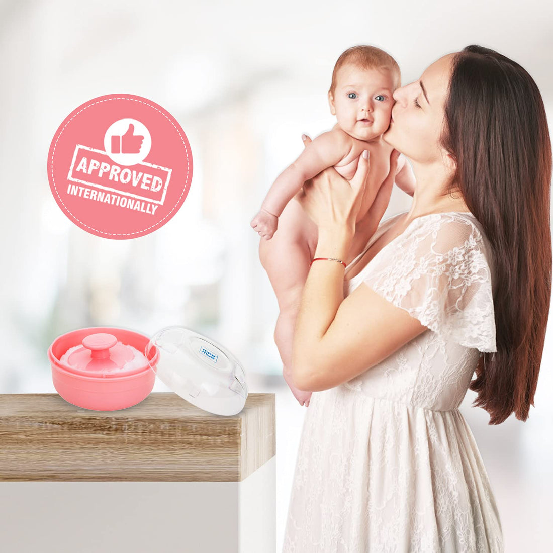 Mee Mee Soft Feel Baby Powder Puff - BPA Free | Box Holder Container for New Born and Kids | Pink Color (Single Pack) | Talc-Free Ingredients | Gentle Skin Application