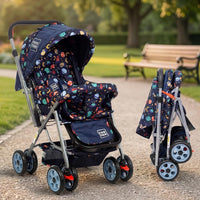 Mee Mee Little Explorer Baby Stroller/Pram for 0–3 Years | Foldable with Reversible Handle | 5-Point Safety Harness | Adjustable 3-Position Recline | 360° Wheels & Large Storage Basket | Navy Blue