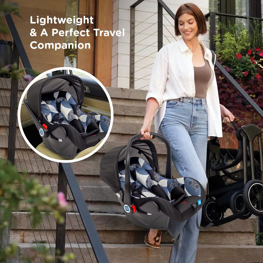 Mee Mee Little Explorer 4-in-1 Baby Car Seat & Carry Cot | Model Name: Little Explorer | Convertible Car Seat, Rocking Chair & Feeding Seat | 0–15 Months (Up to 13 kg)